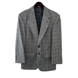 Vintage Evan‑Picone Men’s Wool Blazer Gray/Black Plaid 38R Tailored